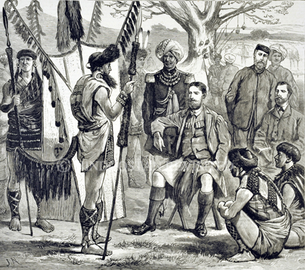 /data/Original Prints/Portraiture, Portraits, Occupations, Trades and Professions, People/THE LATE CAPTAIN J BUTLER - SINCE ASSASSINATED BY THE NAGAS - RECEIVING A DEPUTATION OF NATIVE CHIEFS.jpg